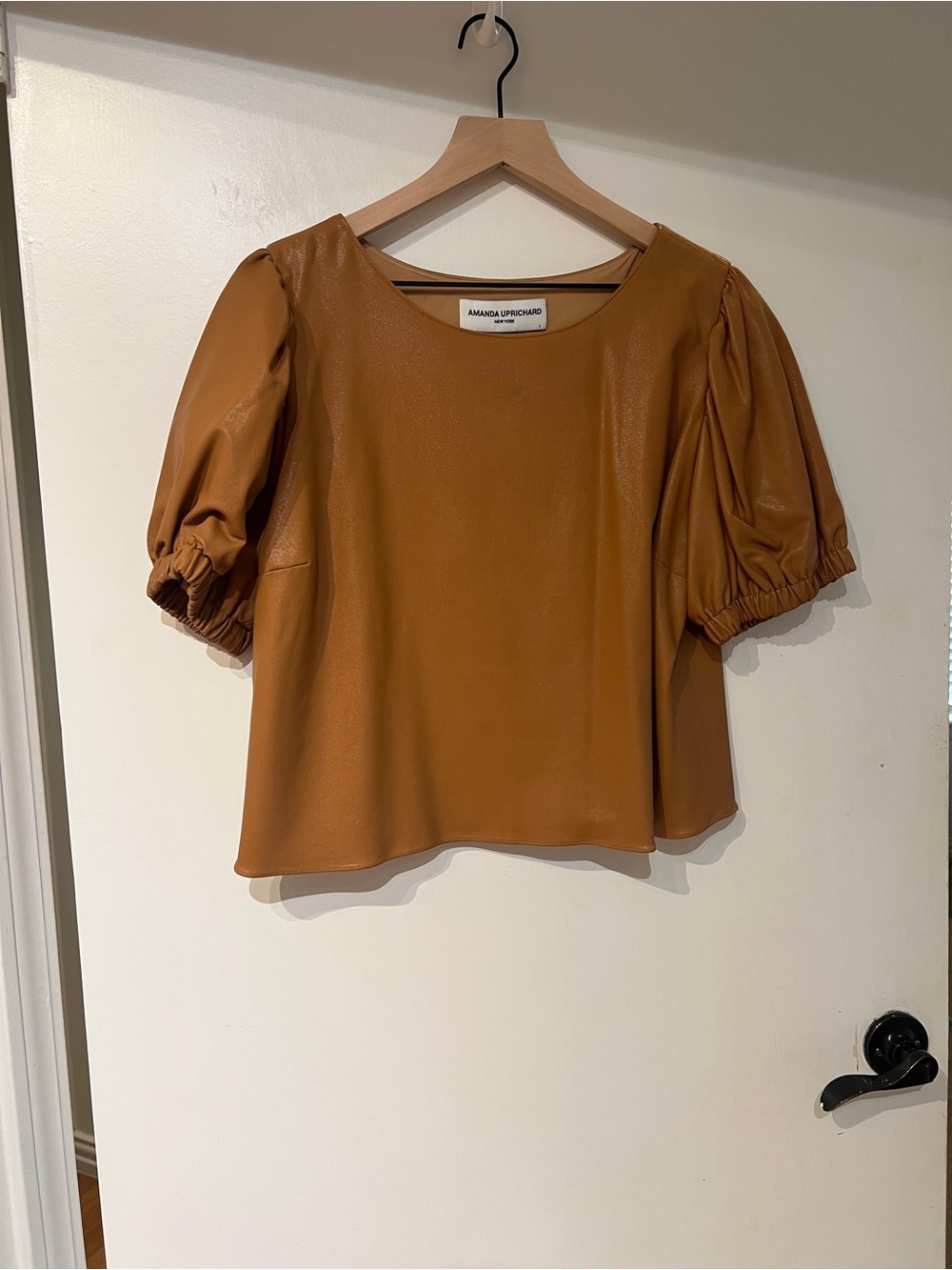 Amanda Uprichard Cognac Puff-Sleeve Blouse